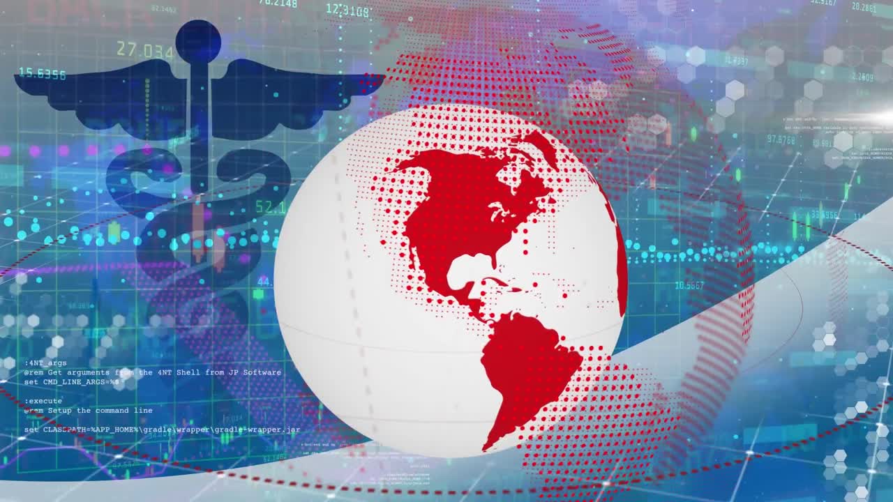 지구의 애니메이션과 파란색 배경의 아이콘에 대한 데이터 처리.