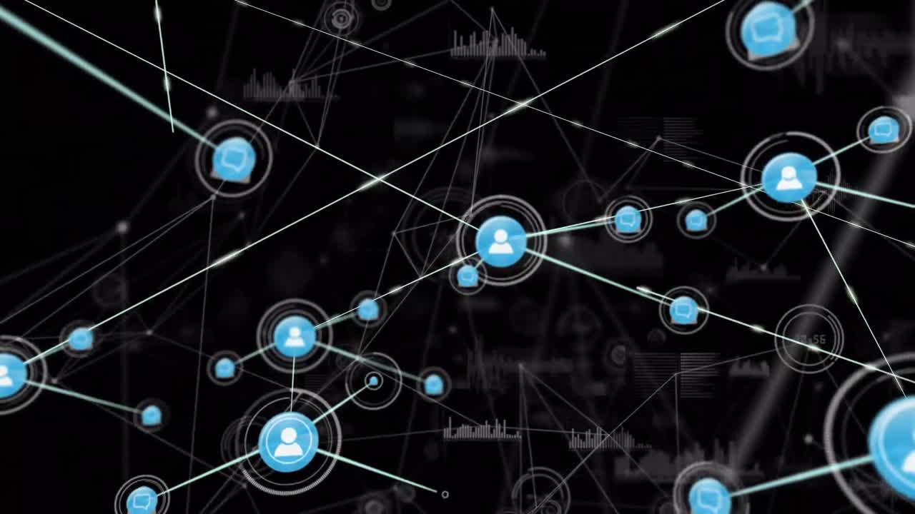 animación de la red de conexiones con iconos sobre el procesamiento de datos