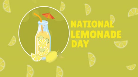Animation-of-national-lemonade-day-text-and-lemonade-icon-over-orange-background