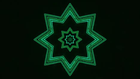 Abstract geometric shapes transition seamlessly, forming a mesmerizing pattern of vibrant greens. Ideal for creating an engaging visual atmosphere in digital displays