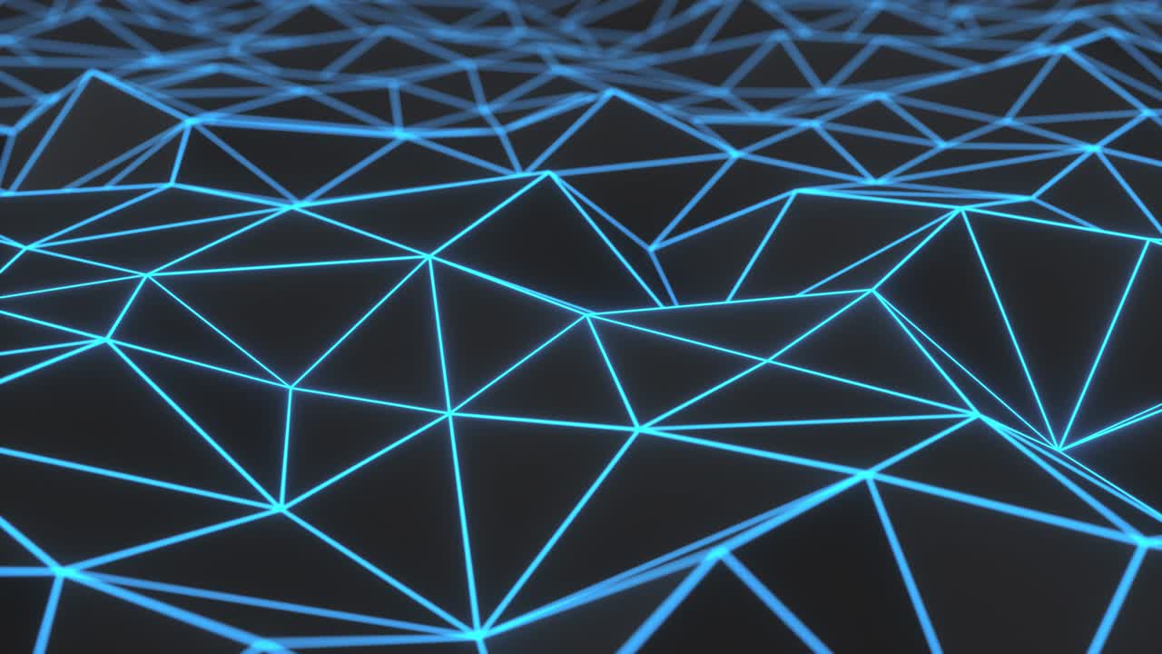 Dark low poly displaced surface with blue glowing lines