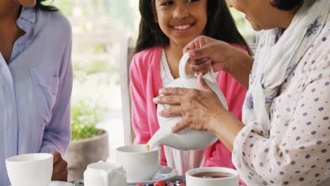 multi-generation family having having tea 4k