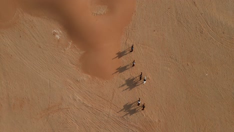 eau: vista aérea de un grupo de turistas montando caballos árabes caminando en el desierto de mleiha, emiratos árabes unidos