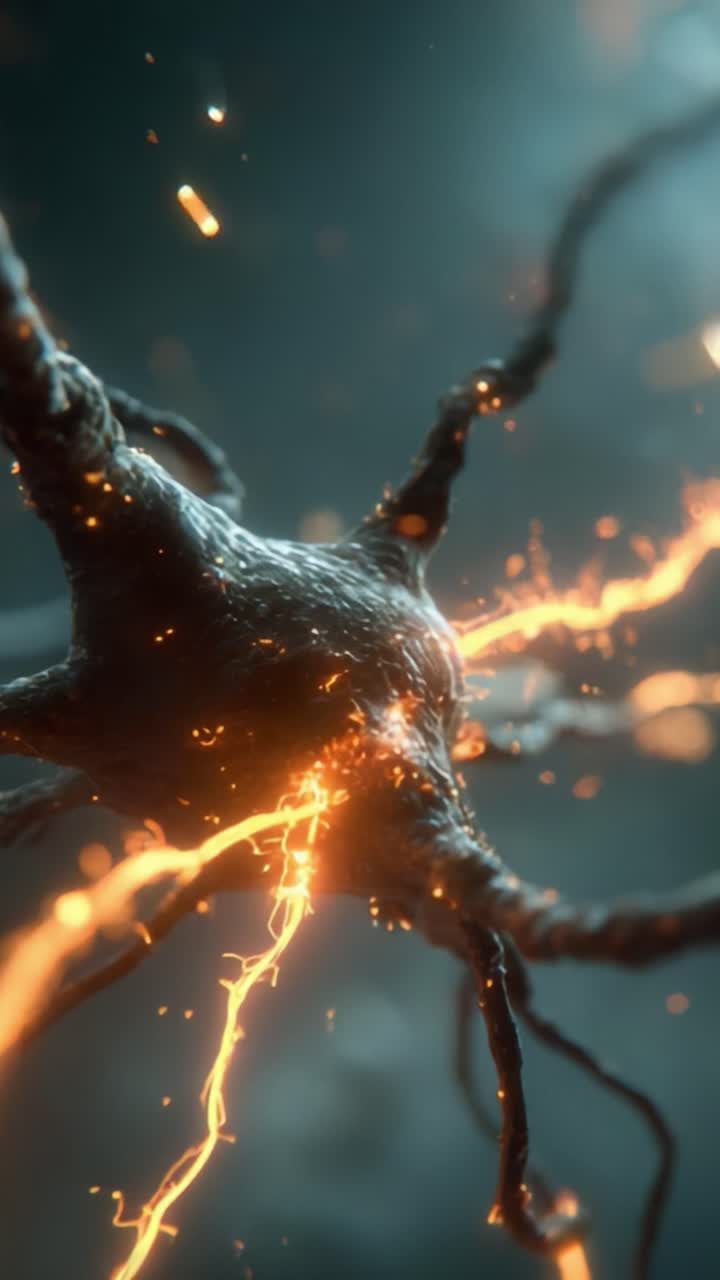 A Stunning Close-Up of a Glowing Neuron, Showcasing the Intricate Structure and Dynamic Electrical Signals that Propel Neural Communication in the Brain