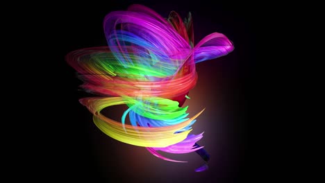 4k colorful looped animation of a rainbow colors tape with neon light moving in a circle as abstract background with lines and ribbons. luma matte is included as alpha channel for compositing. 33