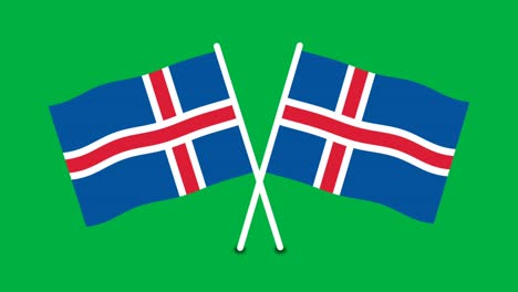cruzó la bandera de islandia aislada en la pantalla verde en movimiento ondulante.