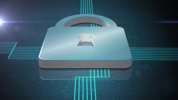 Animazione di un lucchetto di sicurezza online con linee verdi luminose