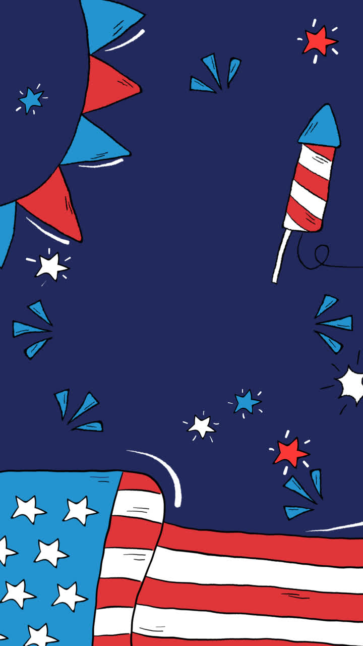 Motion Graphic of Hand drawn 4th of july - independence day illustration