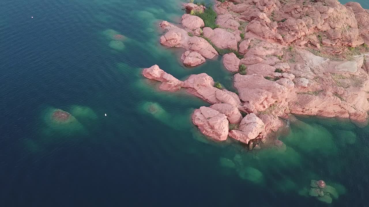 Water Reservoir Lake and Red Rock Coast, Sand Hollow State Park, Utah USA, Drone Aerial View