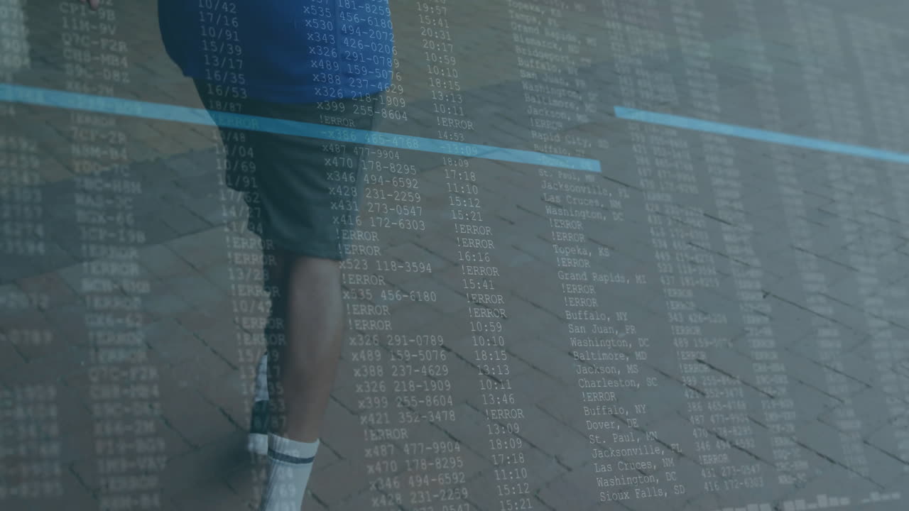 데이터 처리 애니메이션 위에 인공 다리를 가진 는 사람