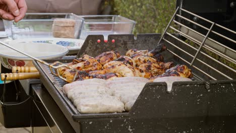 cooking delicious chicken pieces on bbq grill