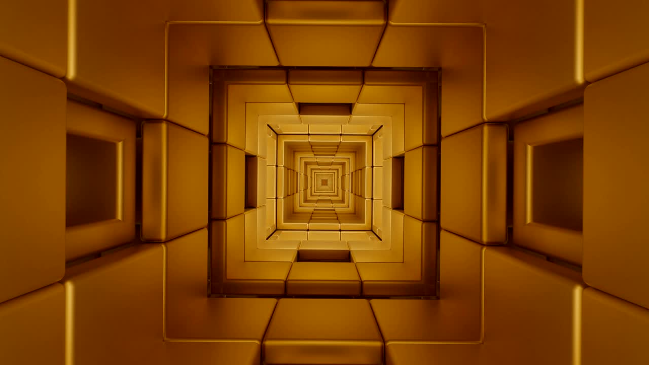 estructura de bucle de túnel cuadrados futuristas cubos de oro ilustración 3d