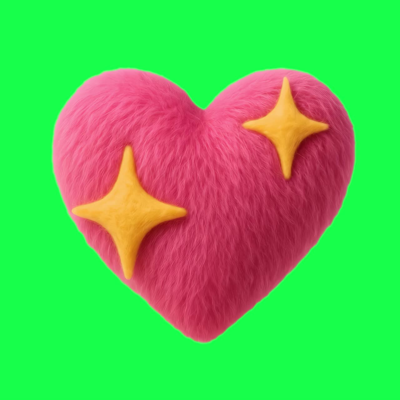 Fluffy heart with stars animation, transparent 4K video, green screen