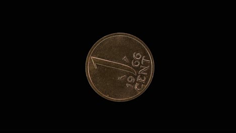 netherlands 1 cent 1966 reverse with denomination and date, macro loop on black background