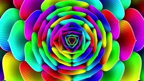 colorful 3d animation of an abstract multicolored rose. dynamic 3d animation of color gradients circulating in the petals