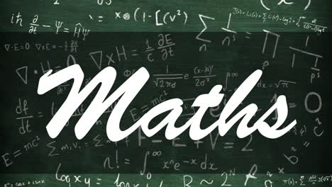 animation of maths in white text over chalkboard with maths equations in chalk