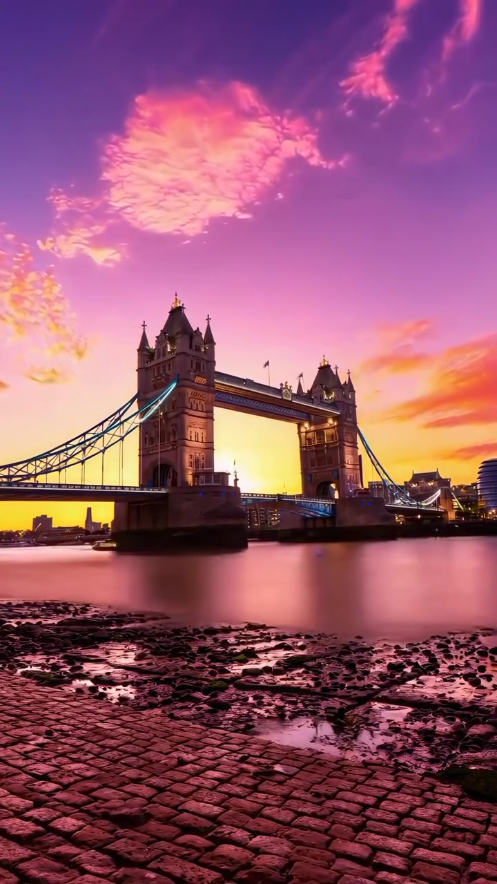 Time-lapse vibrante do pôr do sol à noite da Tower Bridge de Londres