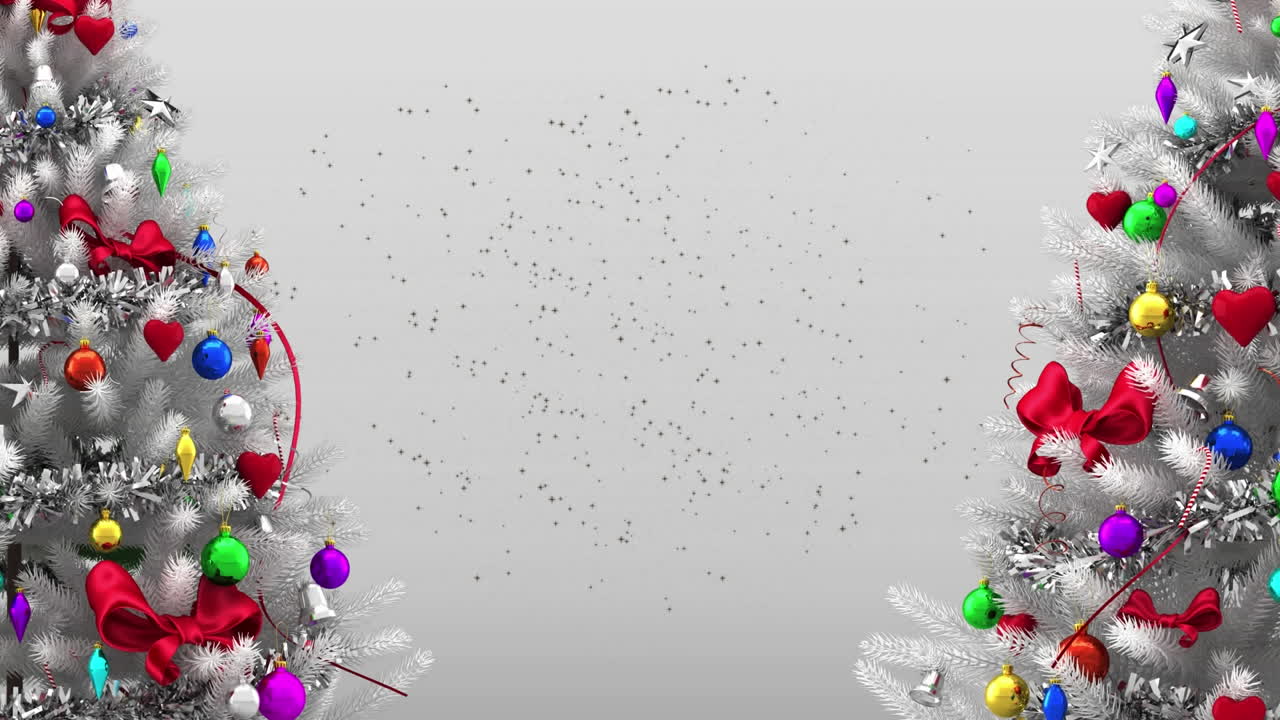 video digital de bolas de navidad rojas e íconos de caña de caramelo para saludos estacionales.