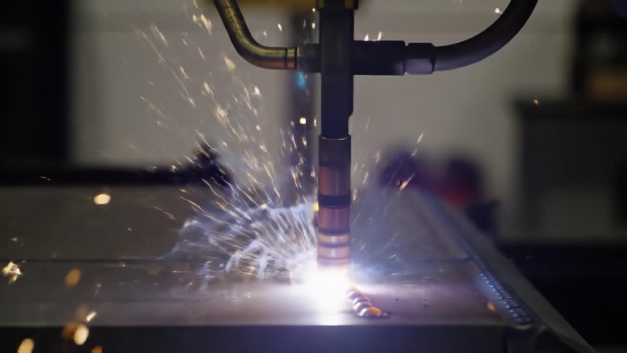 Precision Metalworking: High-Intensity Welding Process Captured in Action with Dynamic Sparks and Advanced Equipment