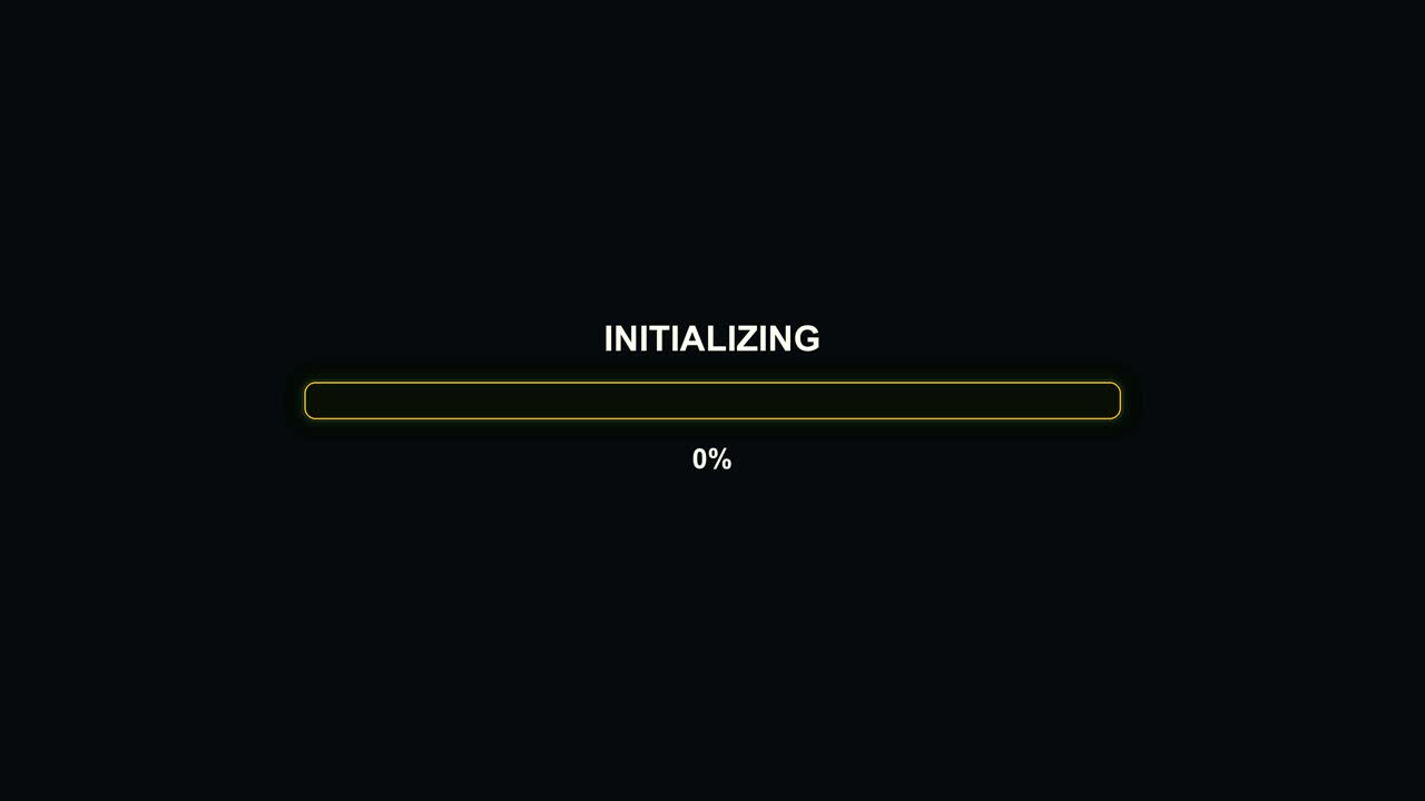 Animation displays a progress bar indicating the initializing status at 99 percent for a video creator in a digital streaming setting. The design features a simple green bar on a dark background