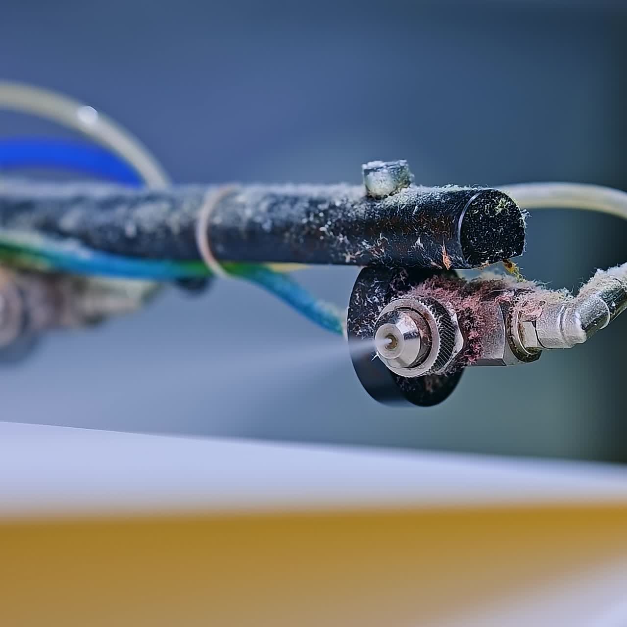 Pampers production mechanism motion. Close up view of modern technologies for making diapers