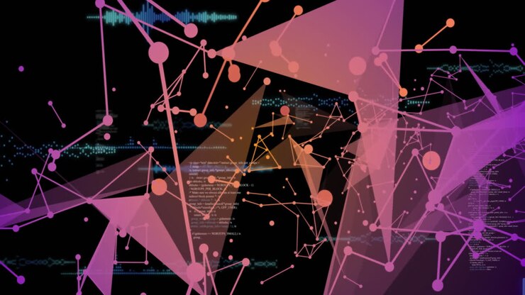 Animation of network of connections with shapes over data processing