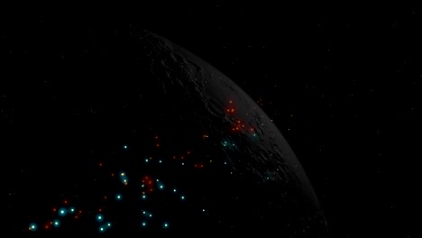 resplandor abstracto chispas brillantes partículas de polvo con fondo de luna renderización en 3d