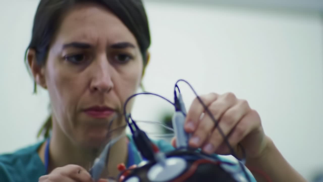 Focused Medical Professional Performing Brain Imaging Procedures with Precision and Care, Ensuring Accurate Data Collection and Patient Safety During Examination Session