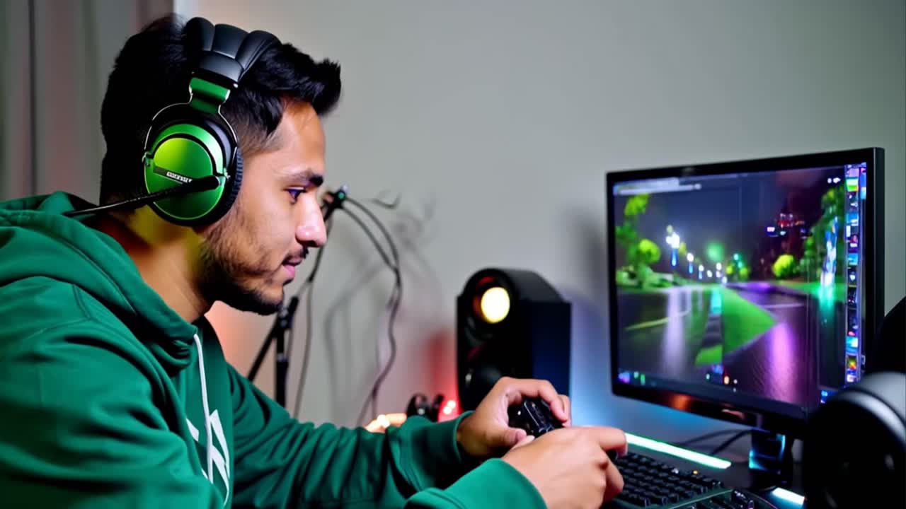 Un uomo sta giocando a un videogioco su un computer