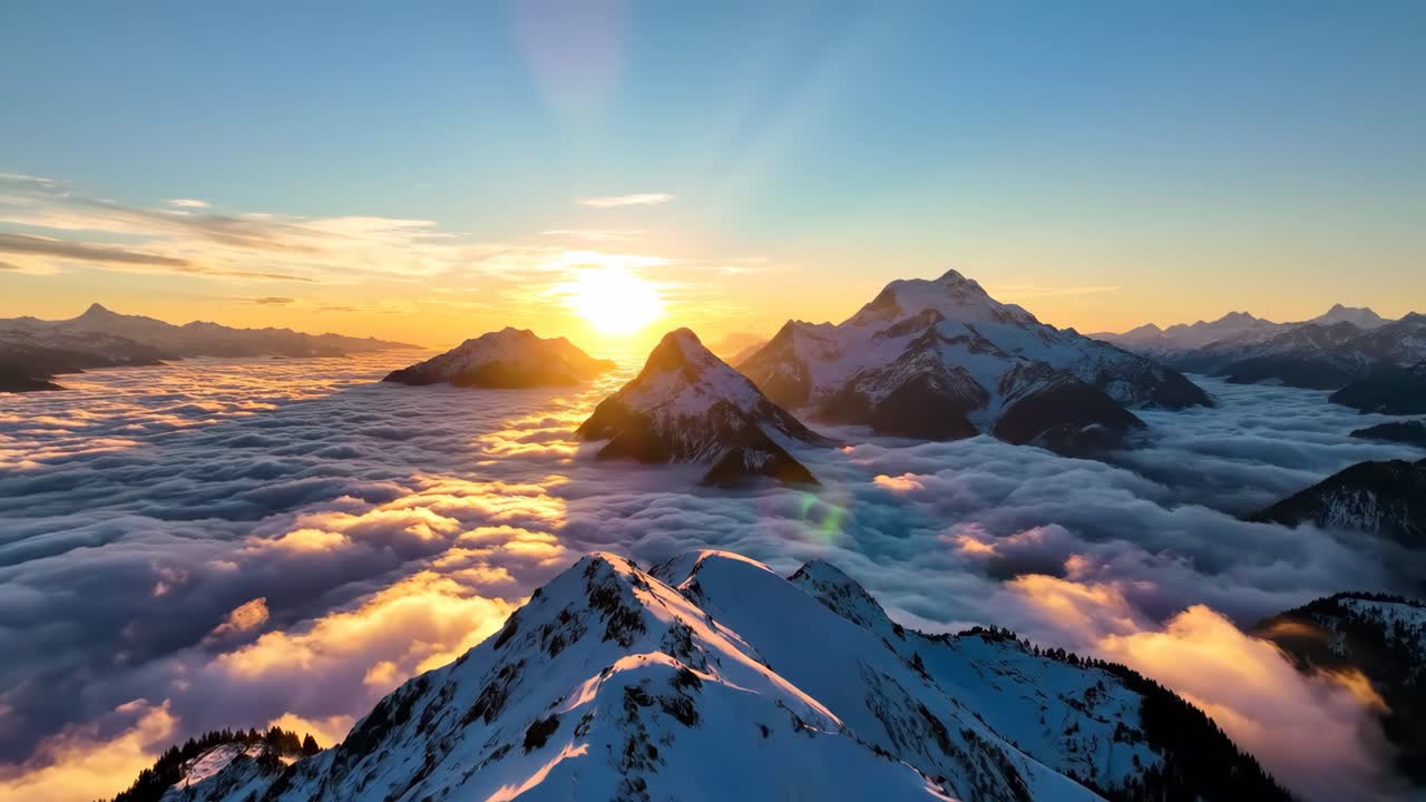 Mountains at Sunset Above a Sea of Clouds