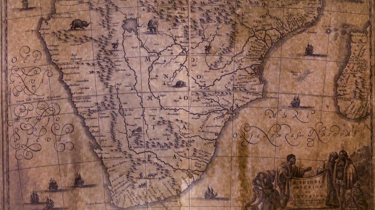 Old parchment map of Southern Africa and Madagascar