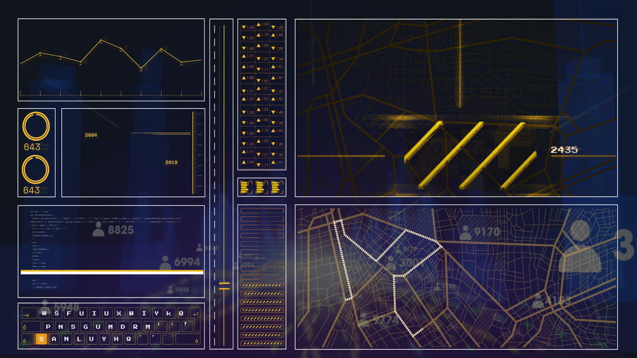 Animation of data processing on black background