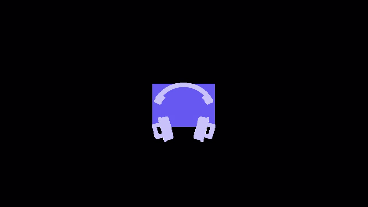 Icono animado de auriculares apareciendo sobre un fondo cuadrado morado