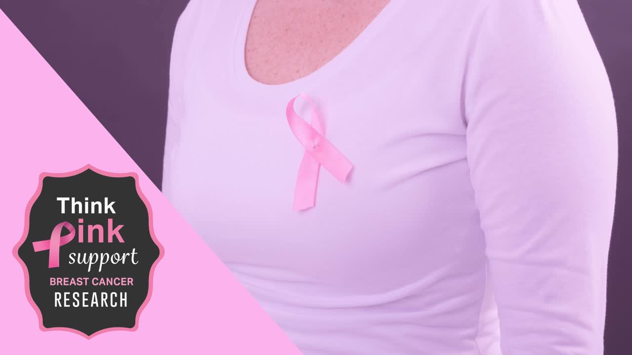 Animazione del testo sulla consapevolezza del cancro su una donna caucasica