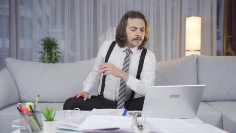 businessman works very carefully and thoughtfully.