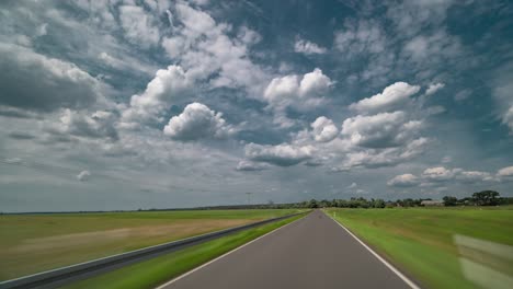 a speed-up drive on a narrow rural road with one turn left