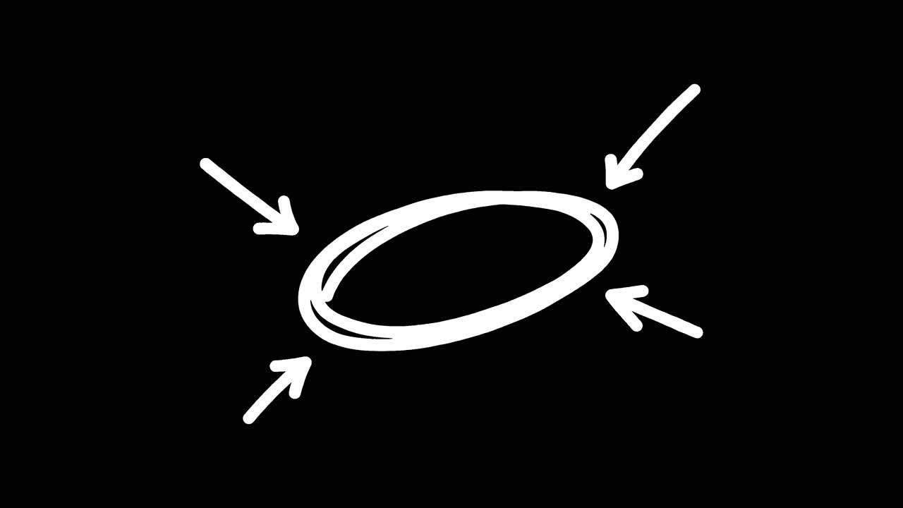 Ovale e Frecce Animate Disegnate a Mano su Sfondo Nero