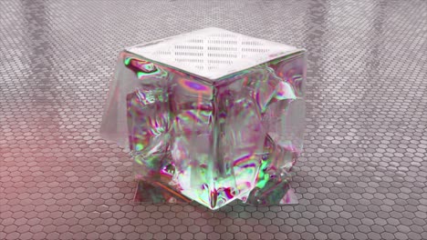 abstract iridescent glass cube display