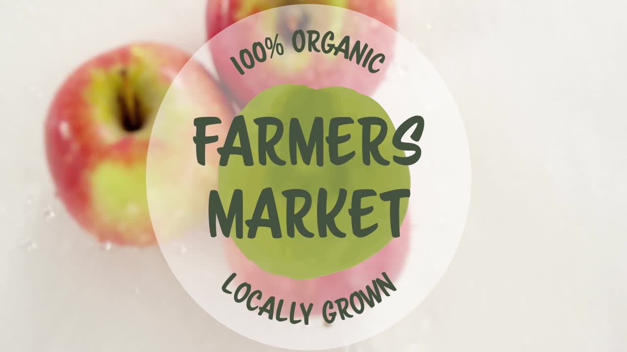 100 процентов органических фермеров продают местно выращенную анимацию на фоне яблок