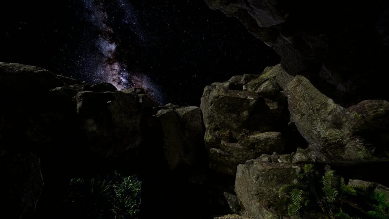 4k astrofotografía rastros de estrellas sobre las paredes del cañón de piedra arenisca.