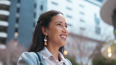 Business-woman,-thinking-and-city