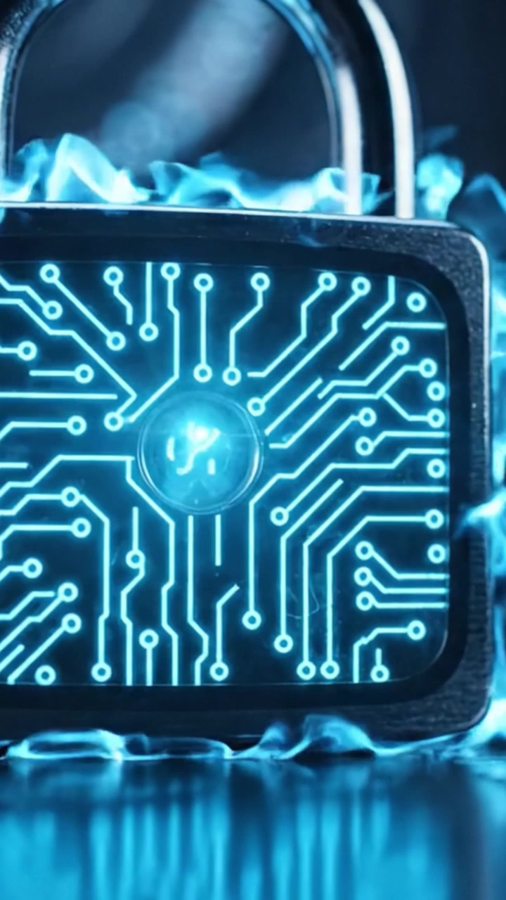 Una vista ravvicinata di un lucchetto moderno con tecnologia avanzata e un design a circuito stampato, che evidenzia sicurezza e protezione nell'era digitale