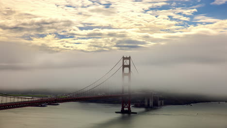 timelapse of fog covering the golden gate bridge, sunset in san francisco, usa