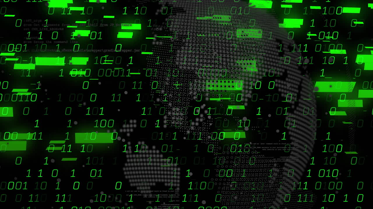 Binary code and digital data processing over pixelated human face animation