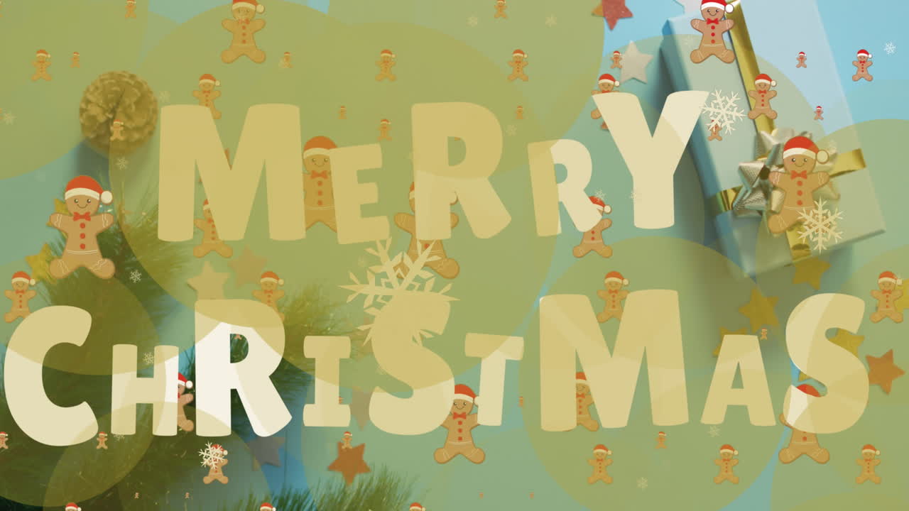 크리스마스 축하 문자의 애니메이션 크리스마스 장식 위에 텍스트