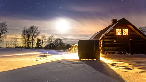 thermowood shed on a beautiful winter landscape - fusion clip