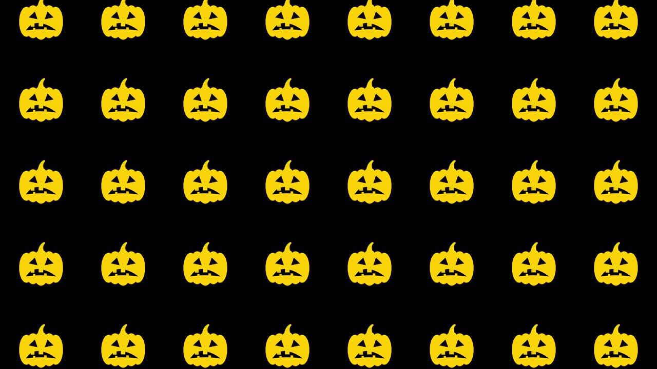 검은색 바탕에 노란색 호박 얼굴 패턴 할로윈 휴가 모션 그래픽 장식 배경