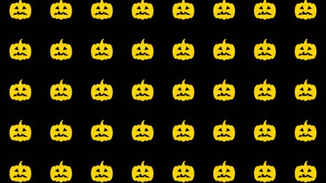 el patrón de caras de calabaza amarillas animadas en un fondo negro. fondo de decoración gráfica de movimiento de vacaciones de halloween