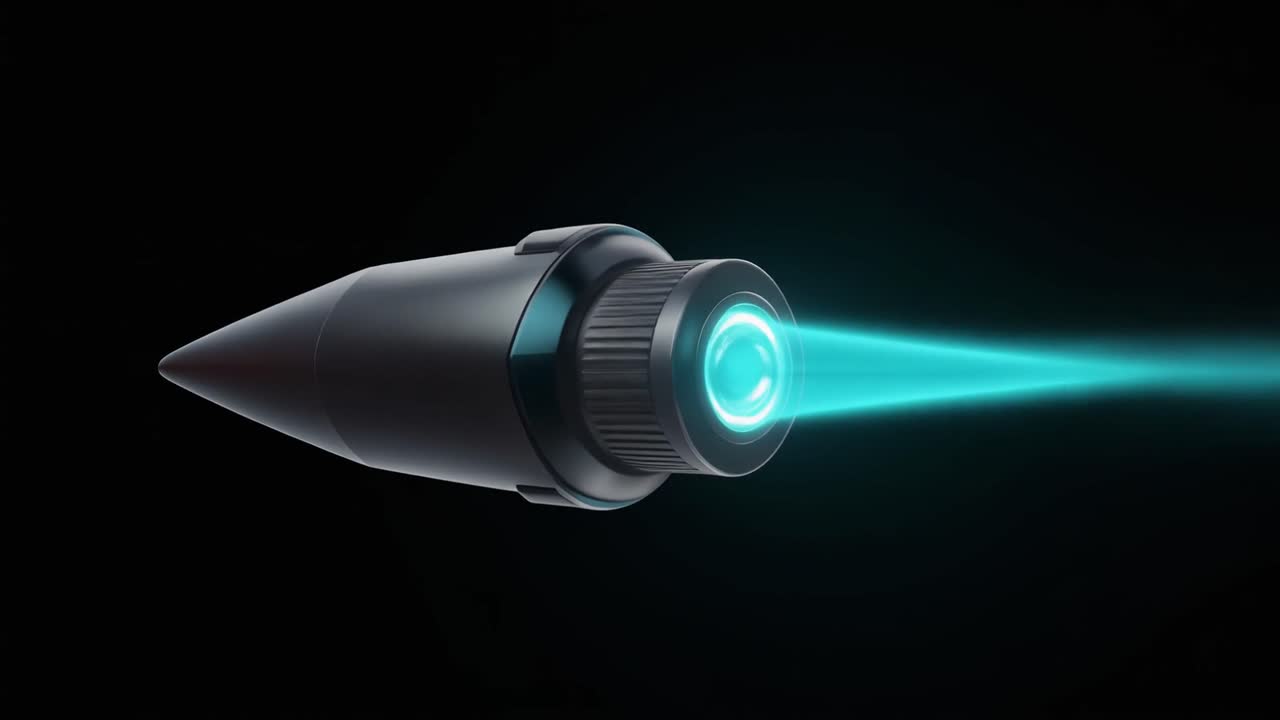 Projétil Futurista Emitindo um Feixe de Energia Turquesa Radiante