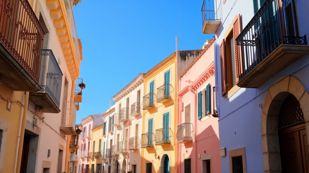 Edifici colorati in una strada di una città mediterranea.
